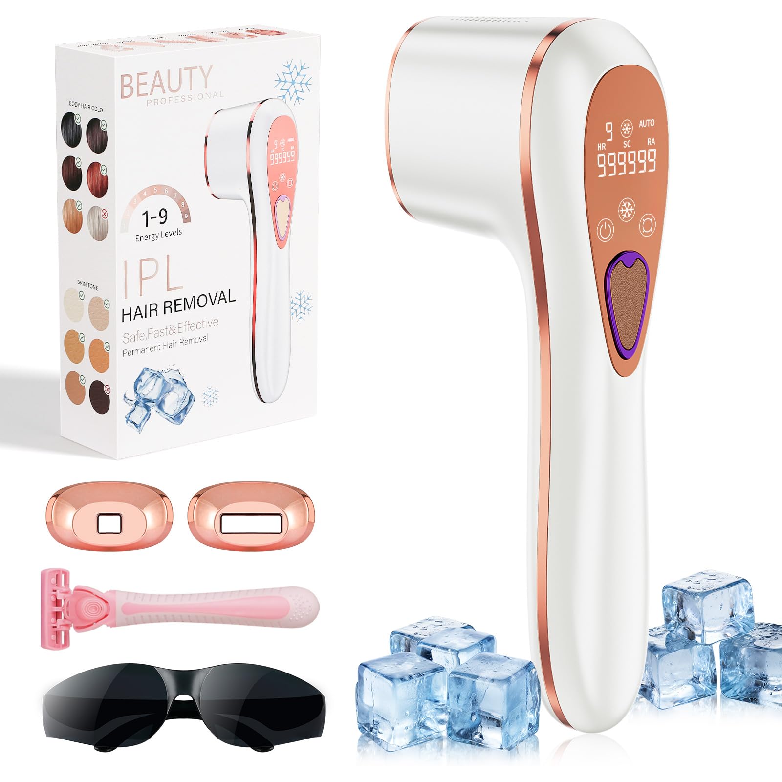 Depiladora Laser IPL con Función de Enfriamiento, 3 en 1 HR/RA/SC IPL Depiladora de Luz Pulsada, 9 Nivel de Energía Depilacion Laser Casa para Mujeres y Hombres Cara Cuerpo Bikini