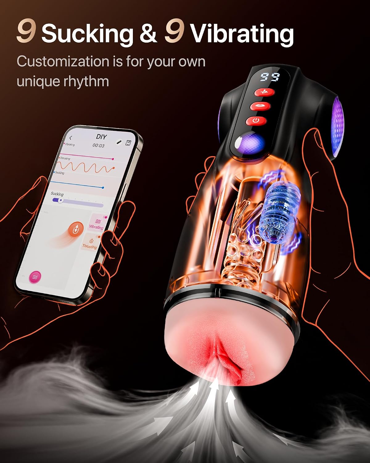 Uoffile Sucking Male Masturbator Pocket Pussy, 3 Pornstar Replica Sleeves Male Sex Toy, AI APP with 9 Suction & 9 Vibration Modes Sex Toys for Men, Penis Pump Adult Toys Blowjob Sex Machine
