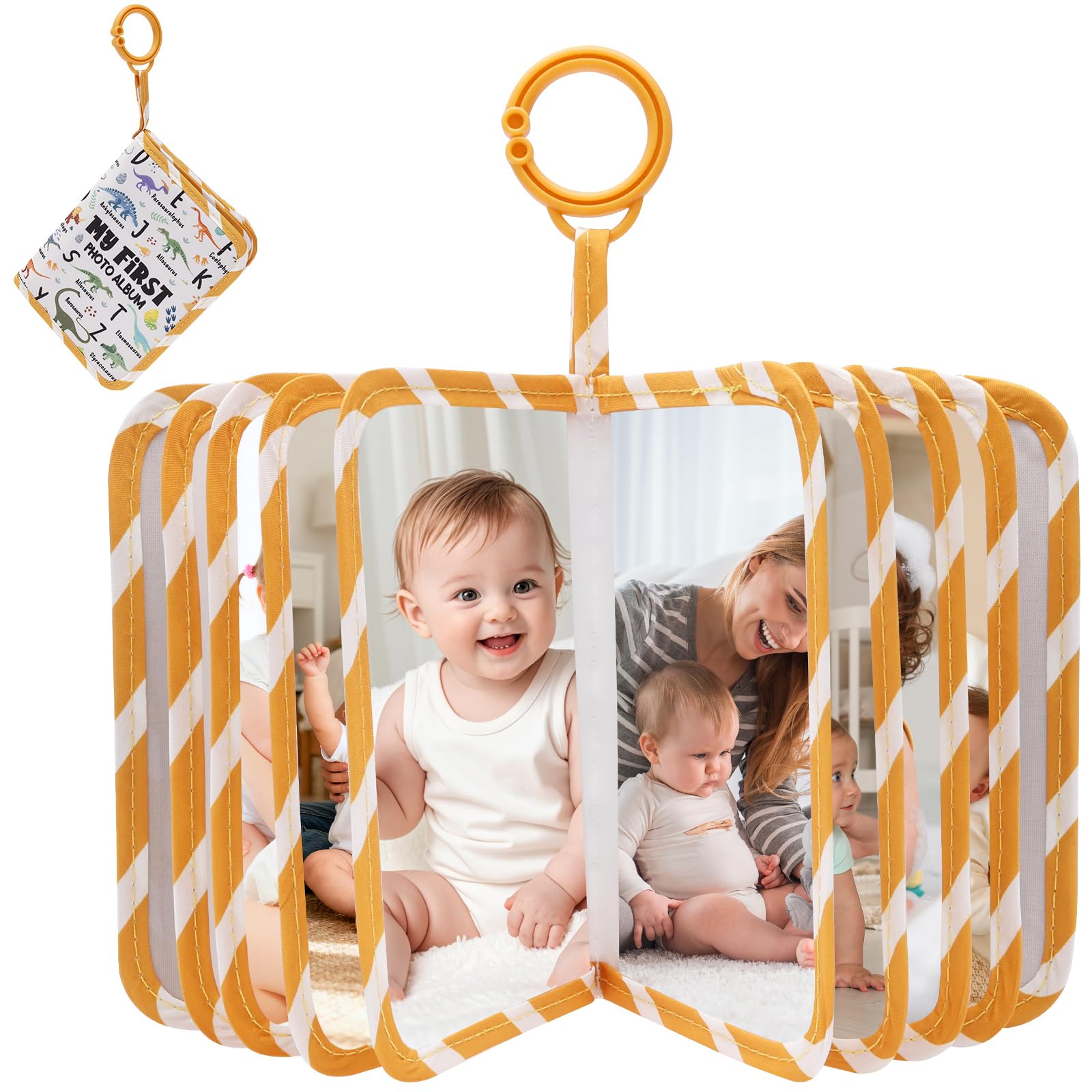 Ghshanog Dinosaur Baby Photo Album, Soft Cloth Infant Photo Book Holds 17 6Inch Photos,Toddler Memory Book With Safety Mirror,My First Year Photos Album For Family Newborns Toddlers Baby Shower (Dinosaur)