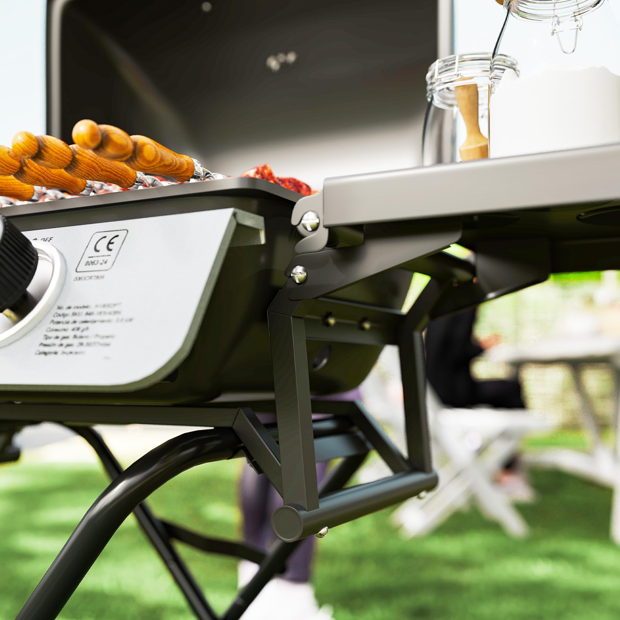 Outsunny Gasgrill mit 2 Edelstahlbrennern, 2,8 kW, tragbarer Grill, zusammenklappbar, mit Seitentischen, abnehmbarem Tablett, Thermometer und 2 Rollen für Picknick, Camping, 101 x 50 x 102 cm, Schwarz