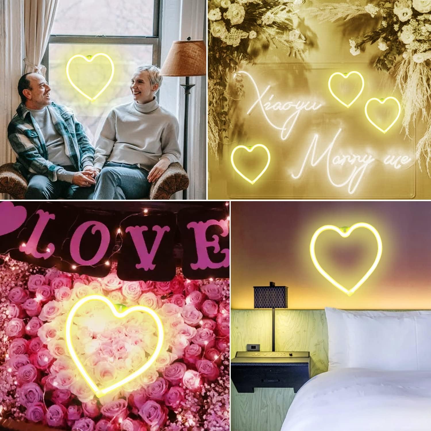 Heart Neon Lights Christmas Decorations, Love Shaped Lamp USB/Battery Operated Night Lights for Gift, Bedroom, Wall, Festival, Party, Valentine’s Day Decor-Heart(Warm White) image 4