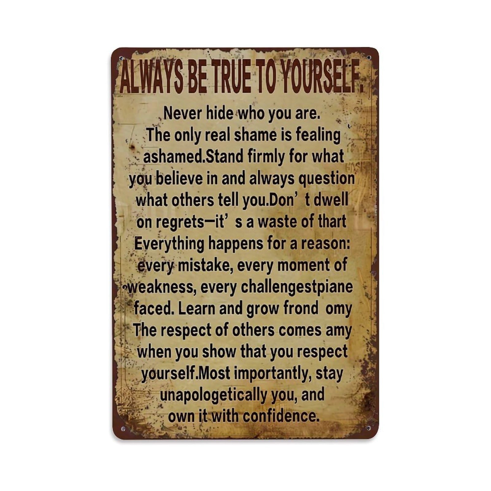 Jdyaojiesheng Vintage Always Be True To Yourself Tin Sign Retro Metal Wall Decor Metal Poster, Home Bar Garage Farmhouse Cafe Wall Art Decoration 8X12inches