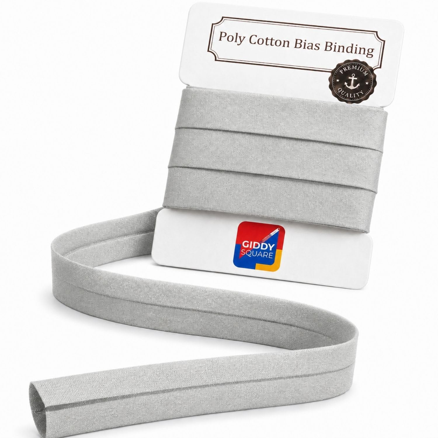Light Grey Bias Binding Tape 25mm 1 Inch 5 Metres - Pre-Folded Single-Fold Poly Cotton Bias Binding for Sewing, Quilting & Dressmaking - Machine Washable - Giddy Square โ image 1