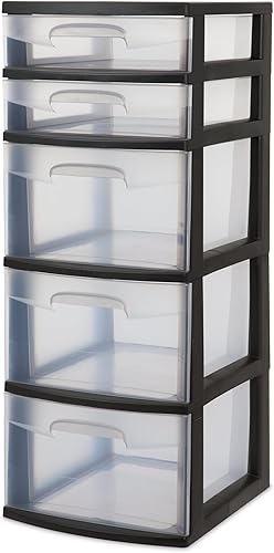 Cajón de almacenamiento de 5 niveles, con cajón organizador de almacenamiento de plástico transparente superficial y profundo, adecuado para