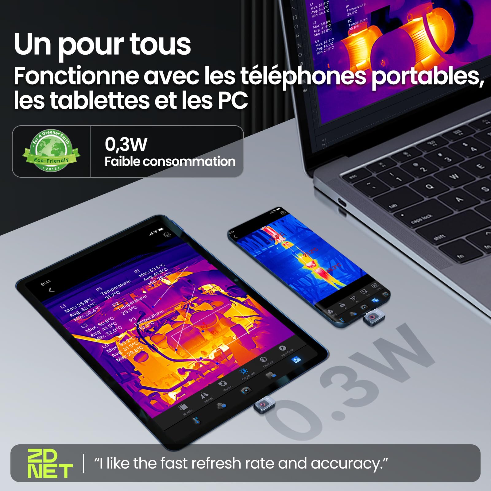 Thermal Master P2 Caméra thermique pour Android Caméra infrarouge Super Résolution IR (X³) 512 x 384, pour inspection de la maison -20 à 600 ℃ Zoom 15 x, Ne convient pas aux iPhone 15/16