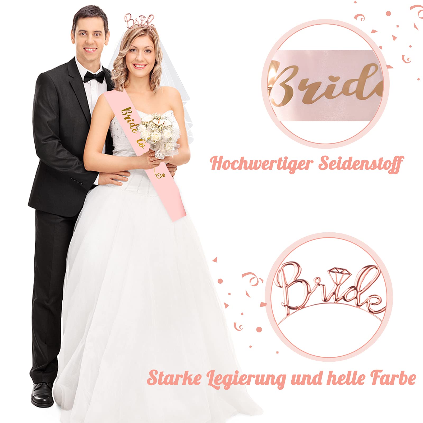 Braut & Bräutigam Schärpen Set – Weiße & Schwarze Bänder Für Hochzeitsfeiern, Polterabend & Fotoshooting