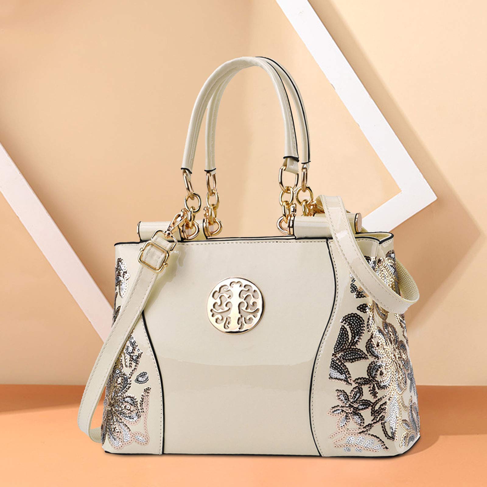 NICOLE & DORIS Lackleder Handtasche Damen Umhängetaschen Elegante Schultertasche Frauen Shopper großer Kapazität Henkeltasche mit Stickerei