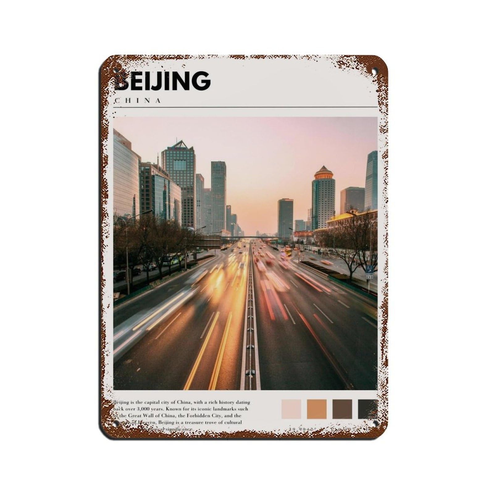 Beijing China Poster Beijing Photography Art Tin Sign Vintage Metal Pub Club Cafe Bar Home Wall Art Decoration Poster Retro 12x16inch(30x40cm)
