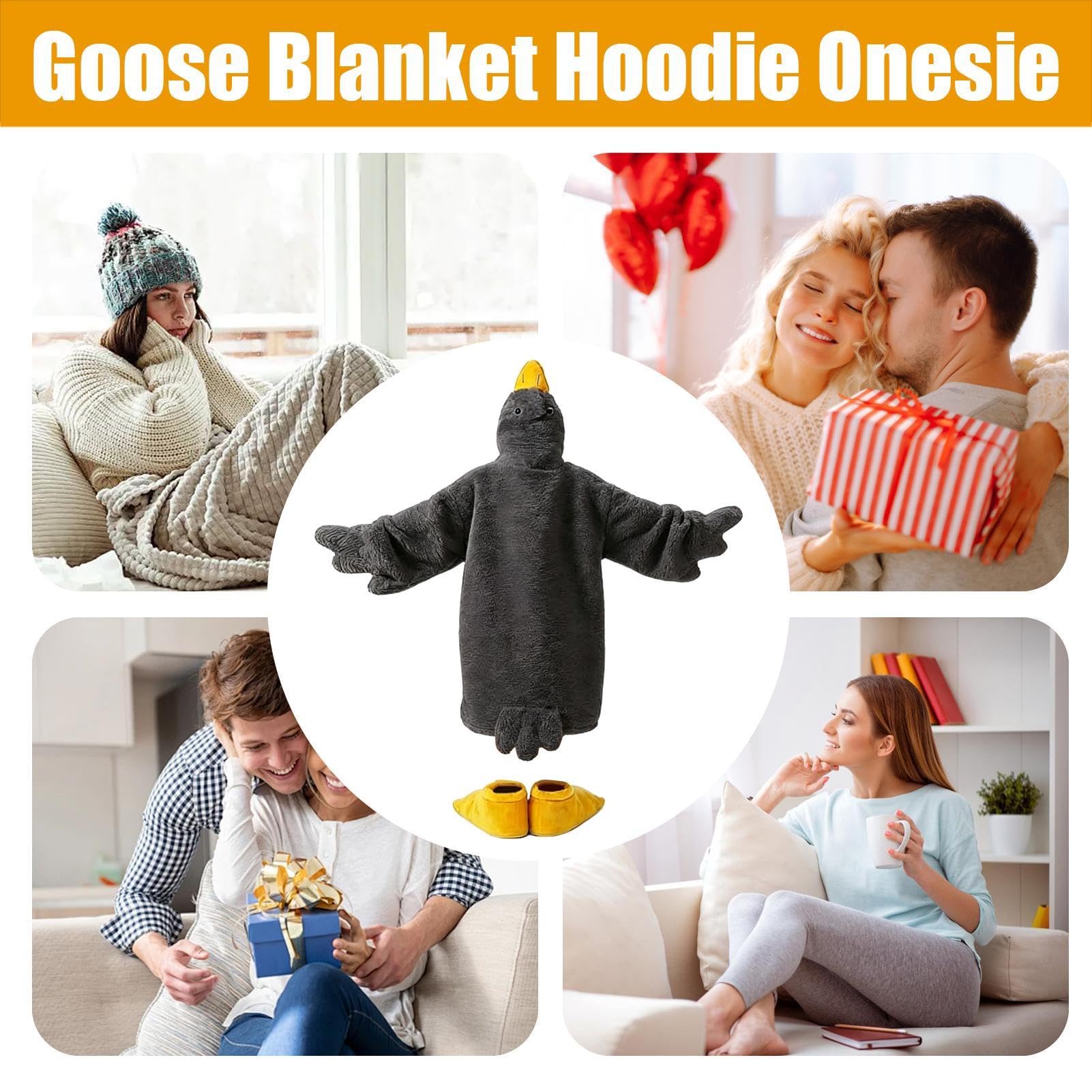 Coperta con cappuccio per bambini, divertente costume da oca in pile corallo, tutina morbida per l'inverno, per casa, camera da letto, feste, riunioni di sonno
