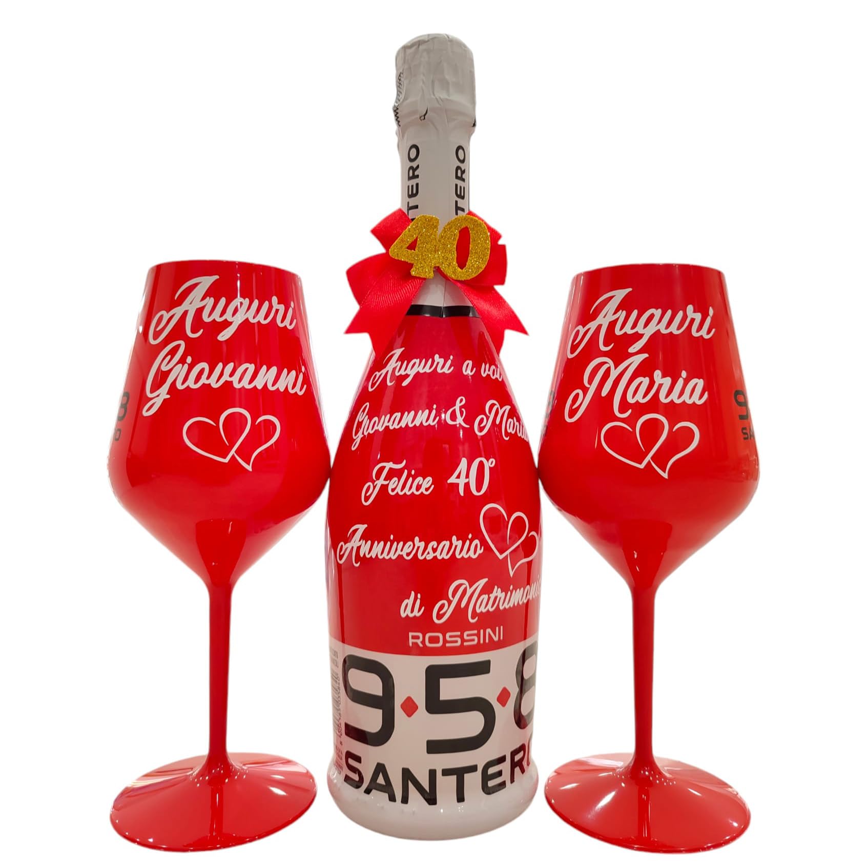 GB05794 GB05794 - Set di 2 angeli in vetro a forma di cuore, con piume, decorazione per albero di Natale, in confezione regalo