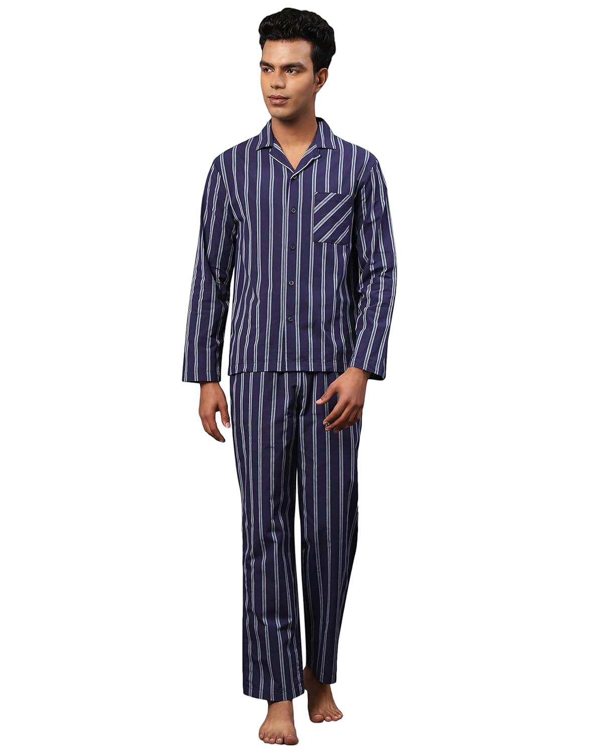 B STORIES Men’s Cotton Regular Fit Full Sleeve Night Suit Set – Shirt and Pyjama Combo | Sleepwear Set for Men