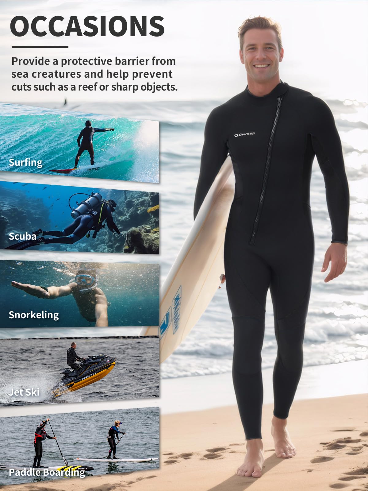 Owntop Męski Damski Wetsuit 3mm - Pełne Kombinezony Do Nurkowania Z Zamkiem Z Przodu, Termiczna Pełna Długość Skóry Do Nurkowania Z Rozciągliwego Neoprenu Dla Surfingu Snorkelingu