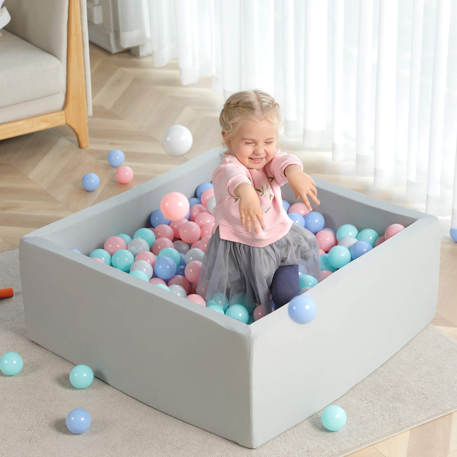 TRENDBOX Ball Pit 35.4x35.4x13.8in Square Baby Ball Pit Foam Ball Pit