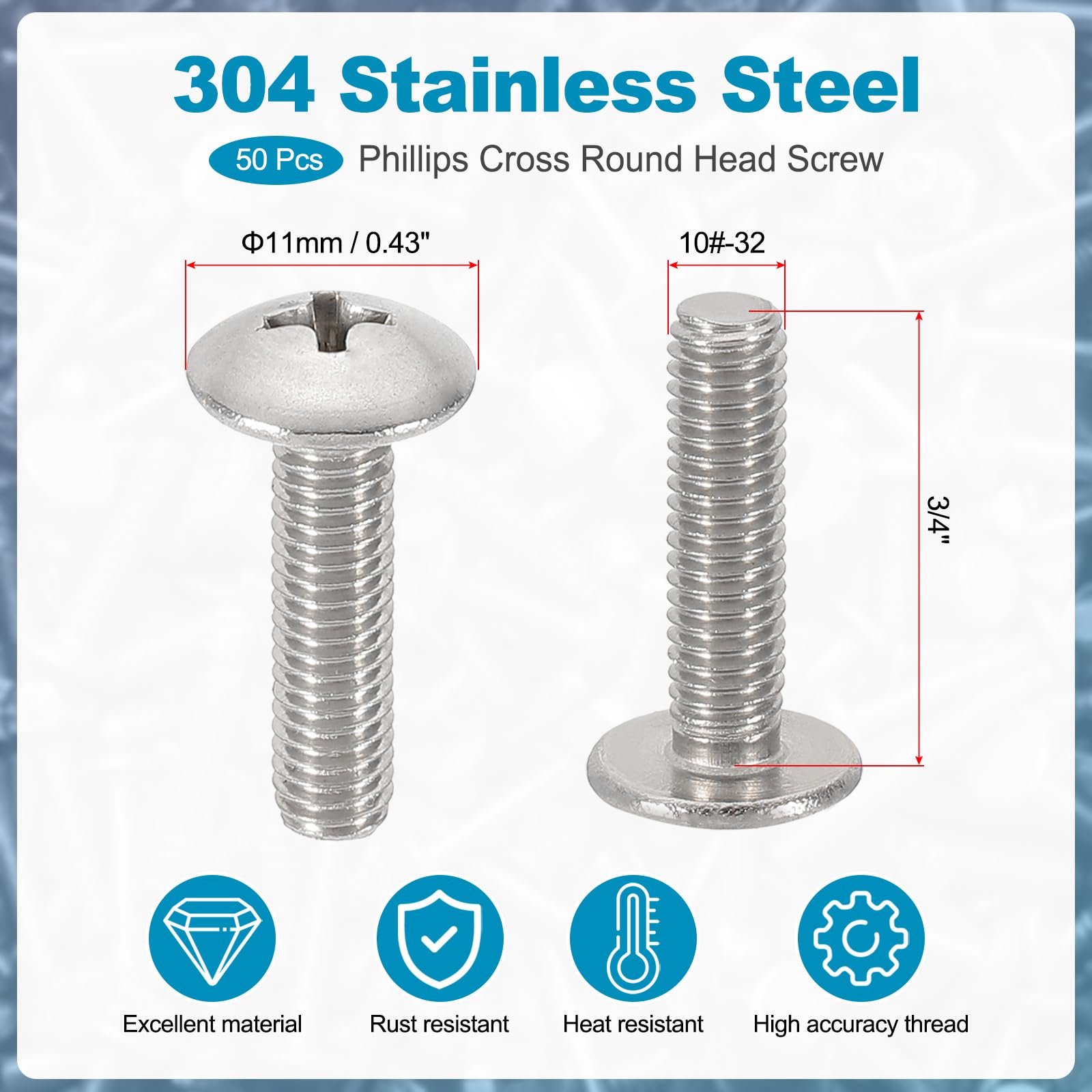 PATIKIL 10#-32x3/4" Truss Head Screws - Image 2