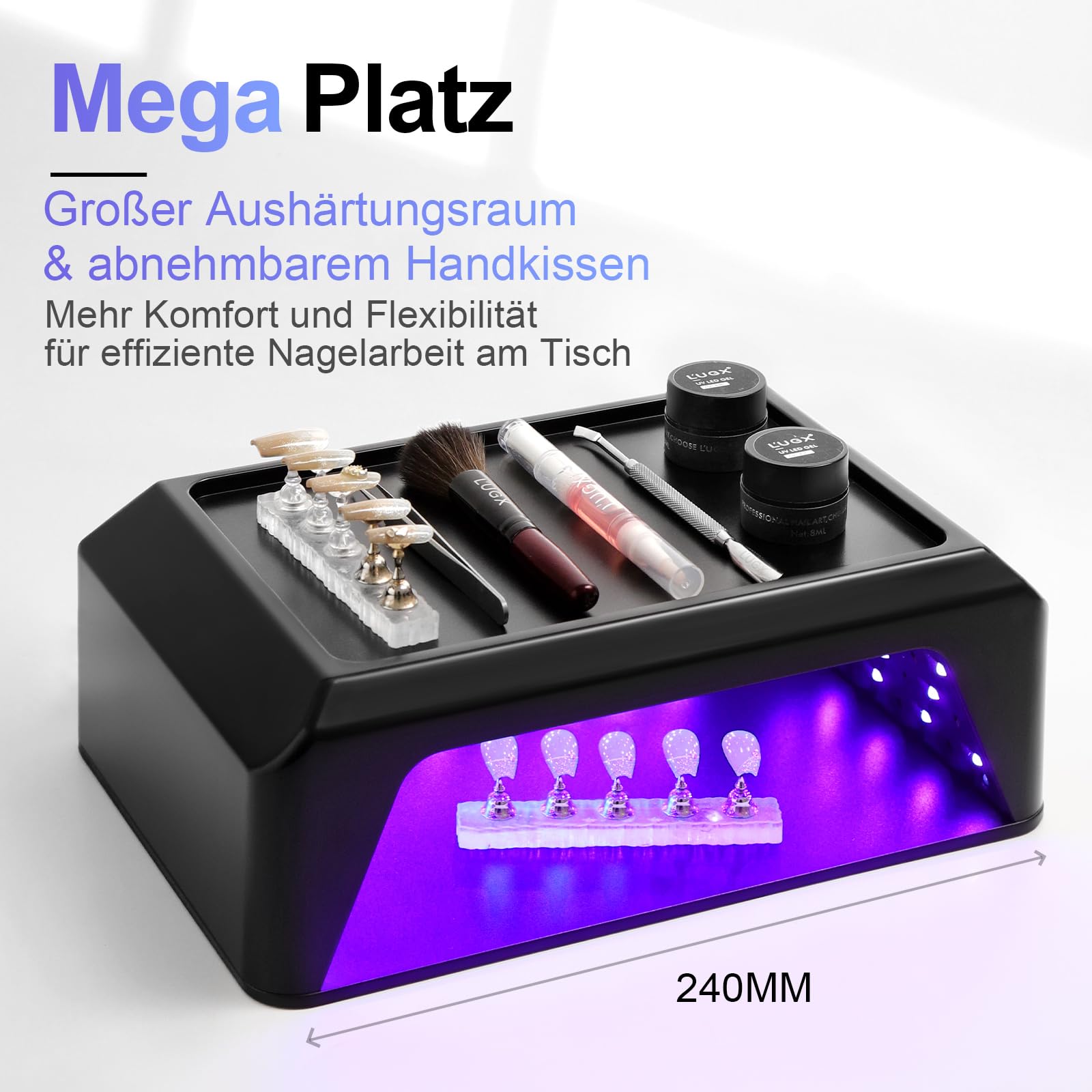 L'UGX UV Lampe für Gelnägel 72W – Professionelle Nagellampe mit Handauflage, große Led Lampe Nägel für Maniküre & Pediküre, Zuhause & Studio-Schwarz-205