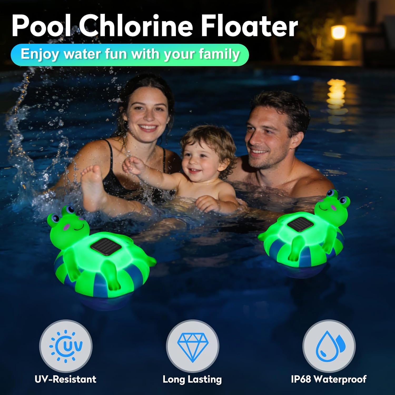 Pool Chlorine Floater for 3 Inch Tablets, Solar Frog Chlorine Tablet Floater with Adjustable Release, Glow in Dark, Large Capacity Floating Chlorines Dispenser for Pool, Hot Tub, Spa (White)