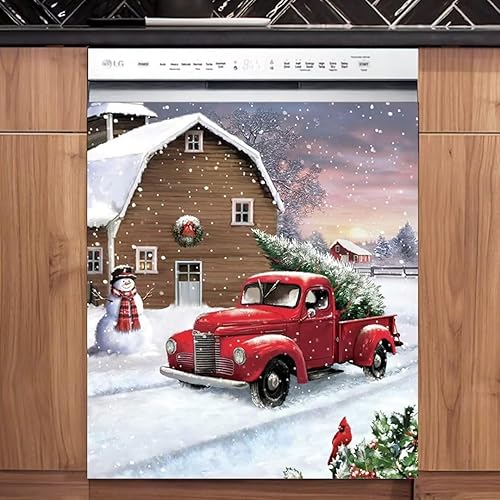 Adhesivo magnético para lavavajillas de camión rojo granja, cubierta magnética de muñeco de nieve, calcomanía magnética para refrigerador de árbol