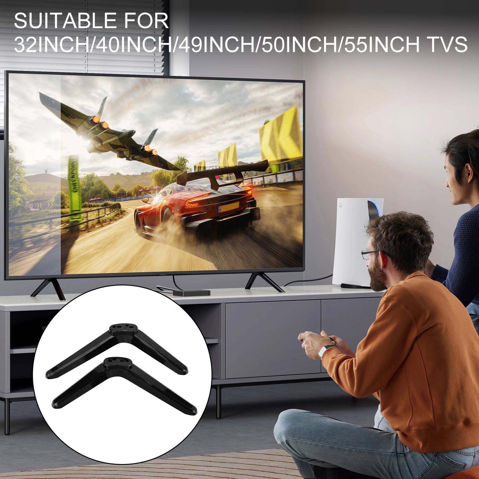 Piedini Supporto TV Universali - Per TV 27-55 Pollici - Nero, Antiscivolo - Montaggio Senza Trapano - Foto 4