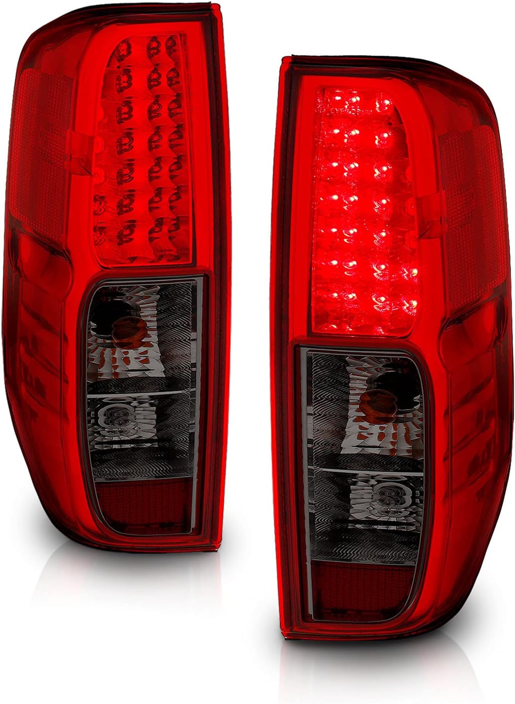 AmeriLite for 2005-2021 Nissan Frontier 2009-2012 Equator Smoke Red LED Replacement Brake Tail Lights Assembly Set - Passenger and Driver Side