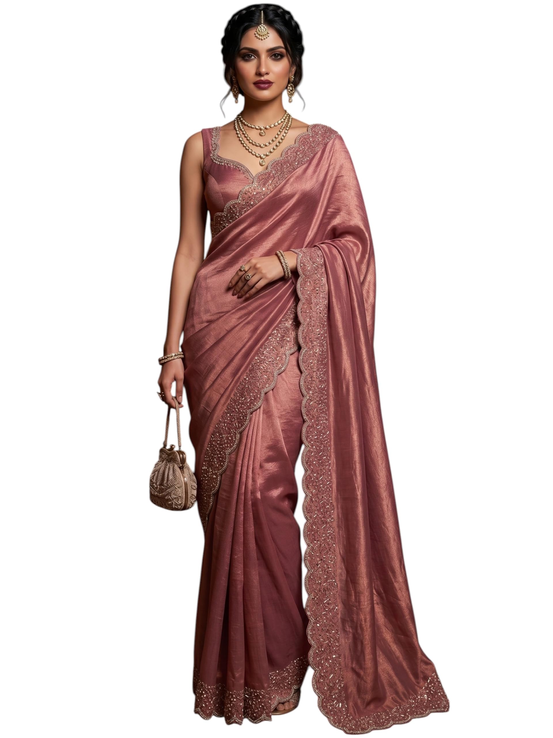 Spacec Silk Saree with Zarkhad Diamond Work and Fancy Chiffon Blouse | Elegant Saree for Women with Shimmer Finish, Designer Border and Graceful Draping for Festive Occasions-image-47