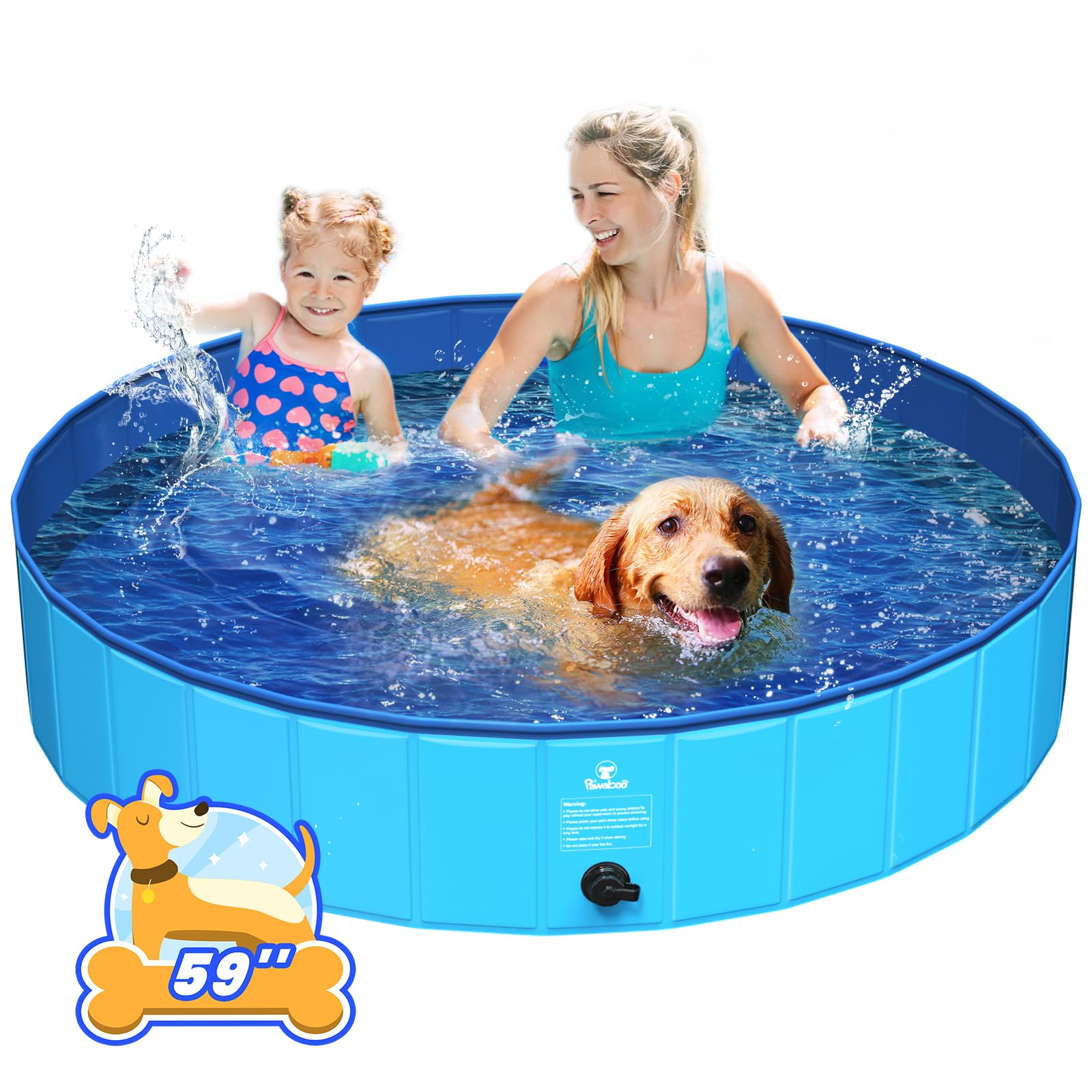 Pawaboo Piscina per Cani Pieghevole, 150 * 30cm, Piscina da Bagno Cani Gatti, Vasca da Bagno per Cani Gatti in PVC, Resistente ai Graffi, Piscina Portatile per Animali Domestici, XL