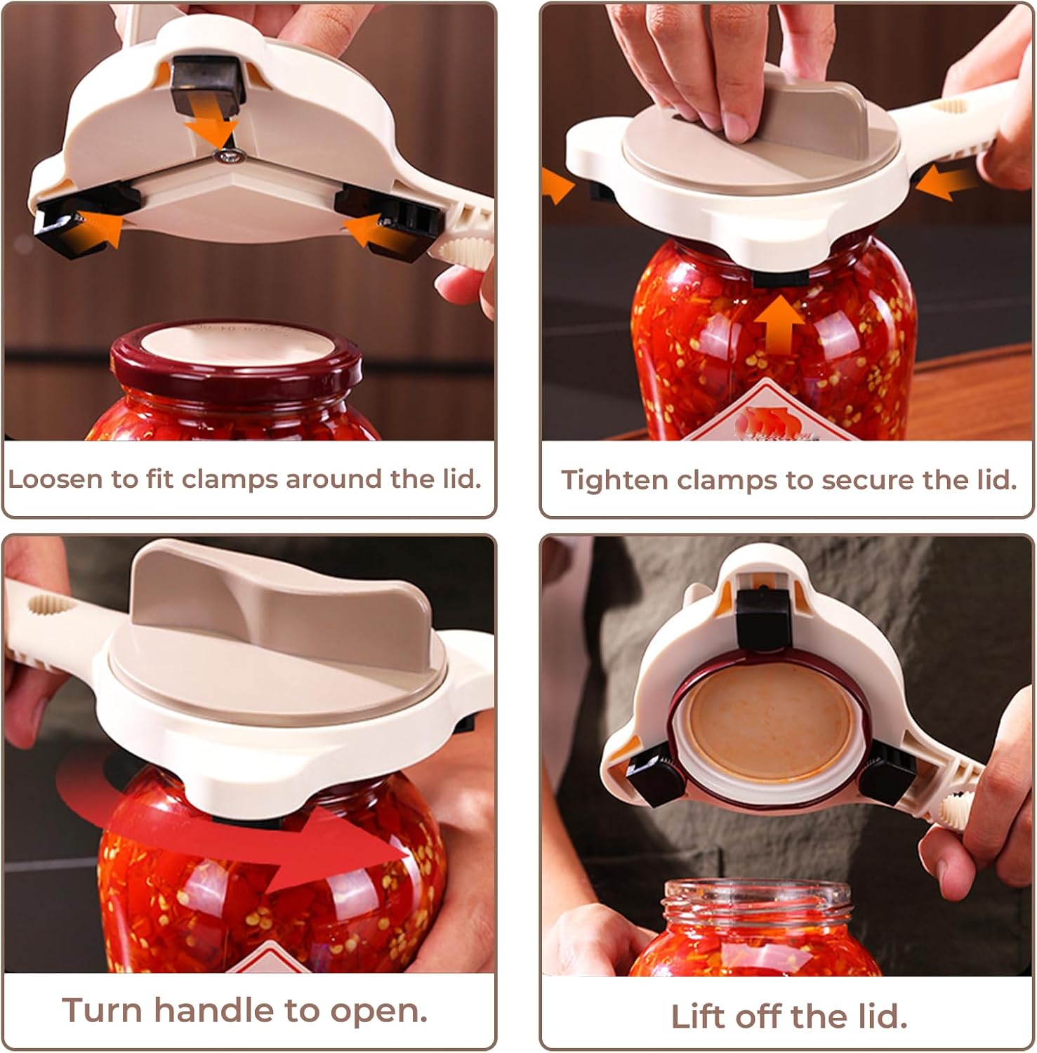 2026 New 4-in-1 Jar Opener for Seniors, Adjustable Stainless Steel Bottle Openers Multi Function Lid Remover with Secure Grip Clamps, Easy Twist Kitchen Tool