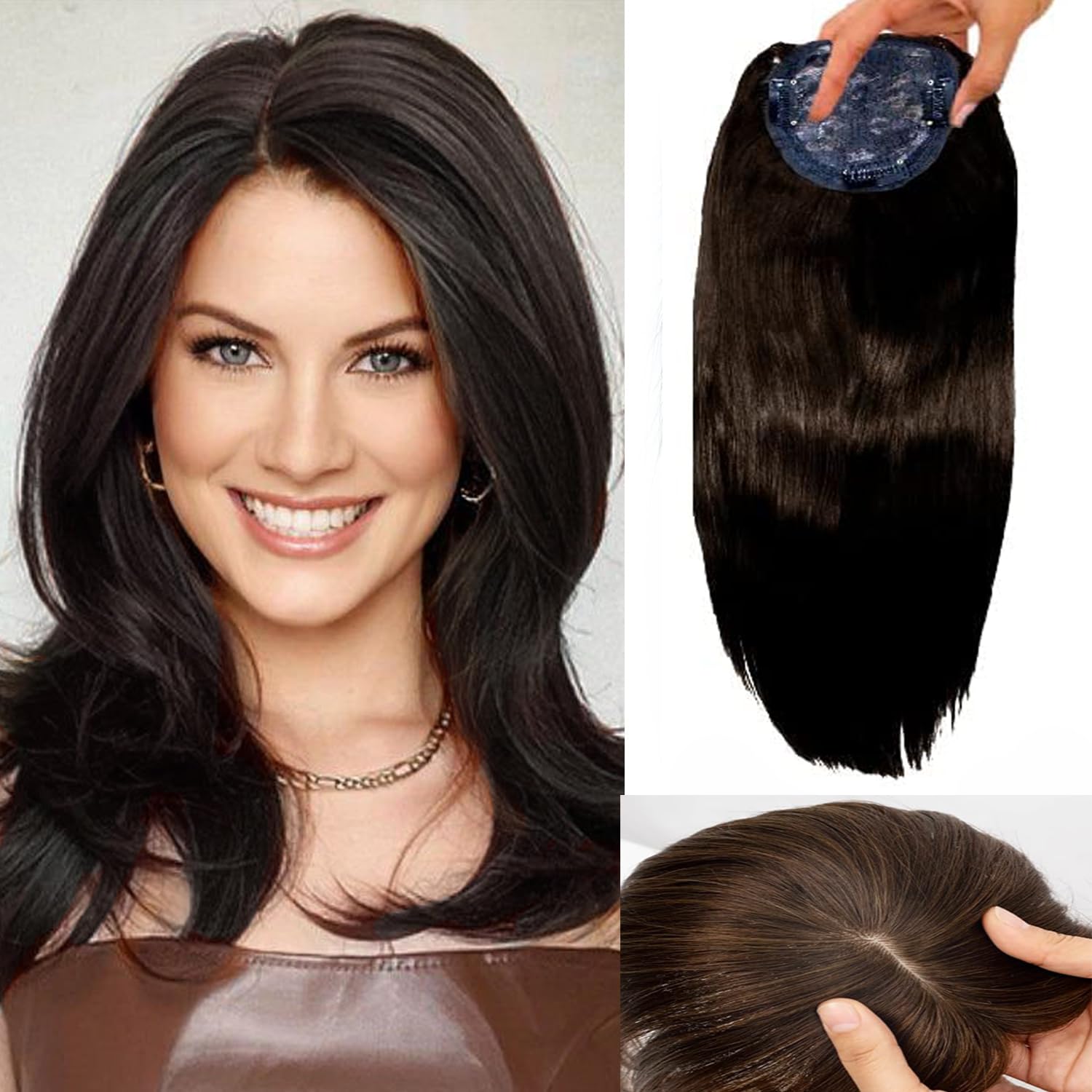 Wizme Silk Base 3 Clip In Straight Hair Topper/Closure Crown Hair Wig Extension For Women/Girls Brown Pack Of 1-image-17