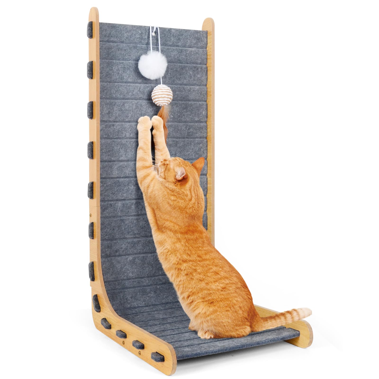 Rascador para Gatos, 60 cm en Forme de L Vertical Rascador Gato de Interior, Durable Fieltro Rascadores Gatos con Pelota de Juguete, Rascadores para Gato Madera Protector Sofa Muebles Arañazo