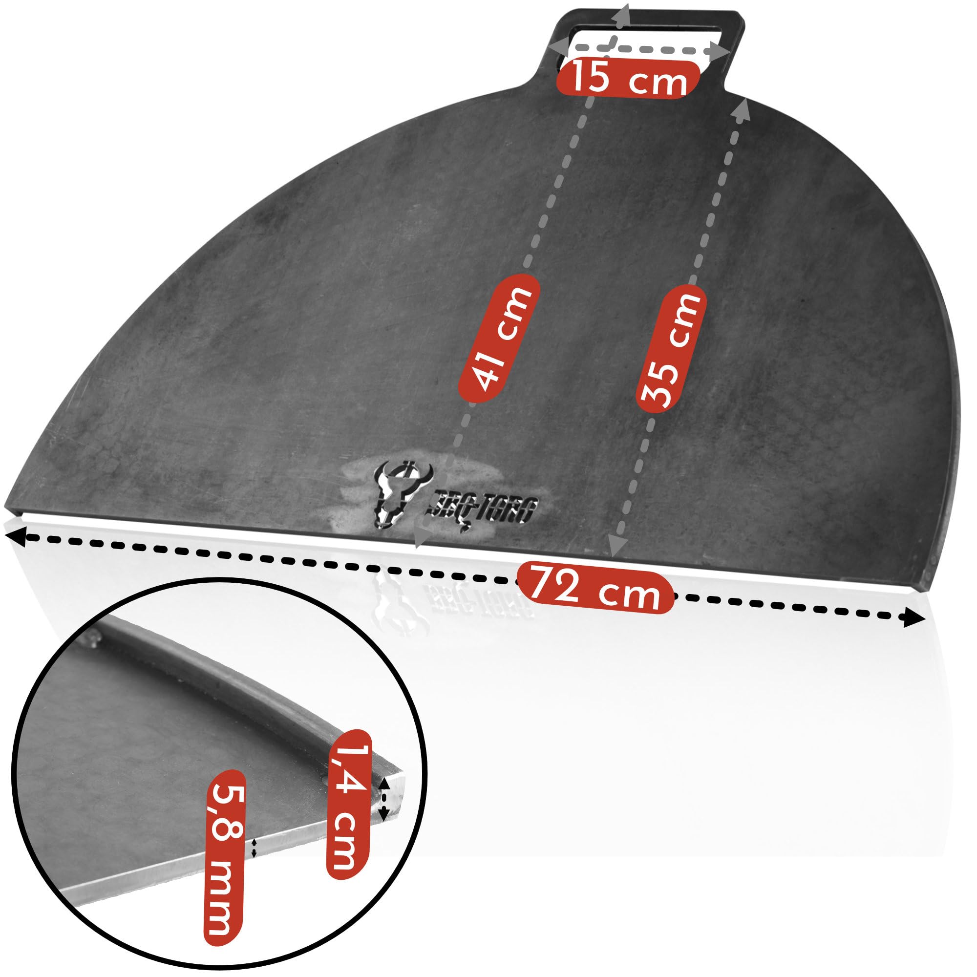 BBQ-Toro Piastra per barbecue in acciaio al carbonio per braciere, diametro di 70 cm, semicircolare con manico, grigio, accessorio per braciere, braciere