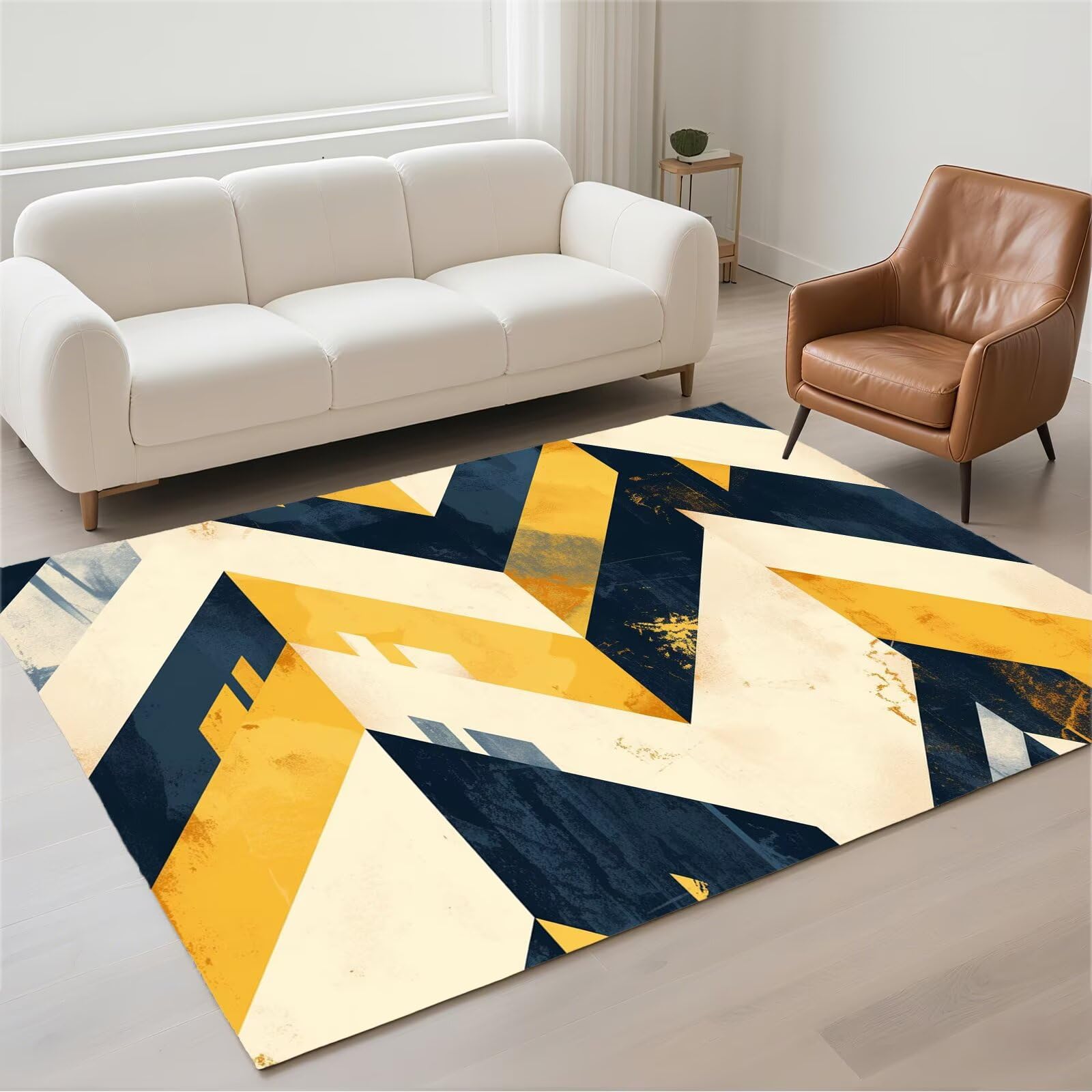 Tapis moderne lavable jaune 100x200cm pour chambre et bureau