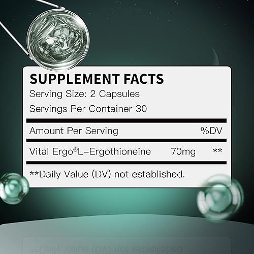 Miniatura 3 de MixPower Cápsulas de L-ergotioneina (EGT) de 70 mg, suplemento antioxidante de alta potencia para apoyar la integridad celular, energía, relajación