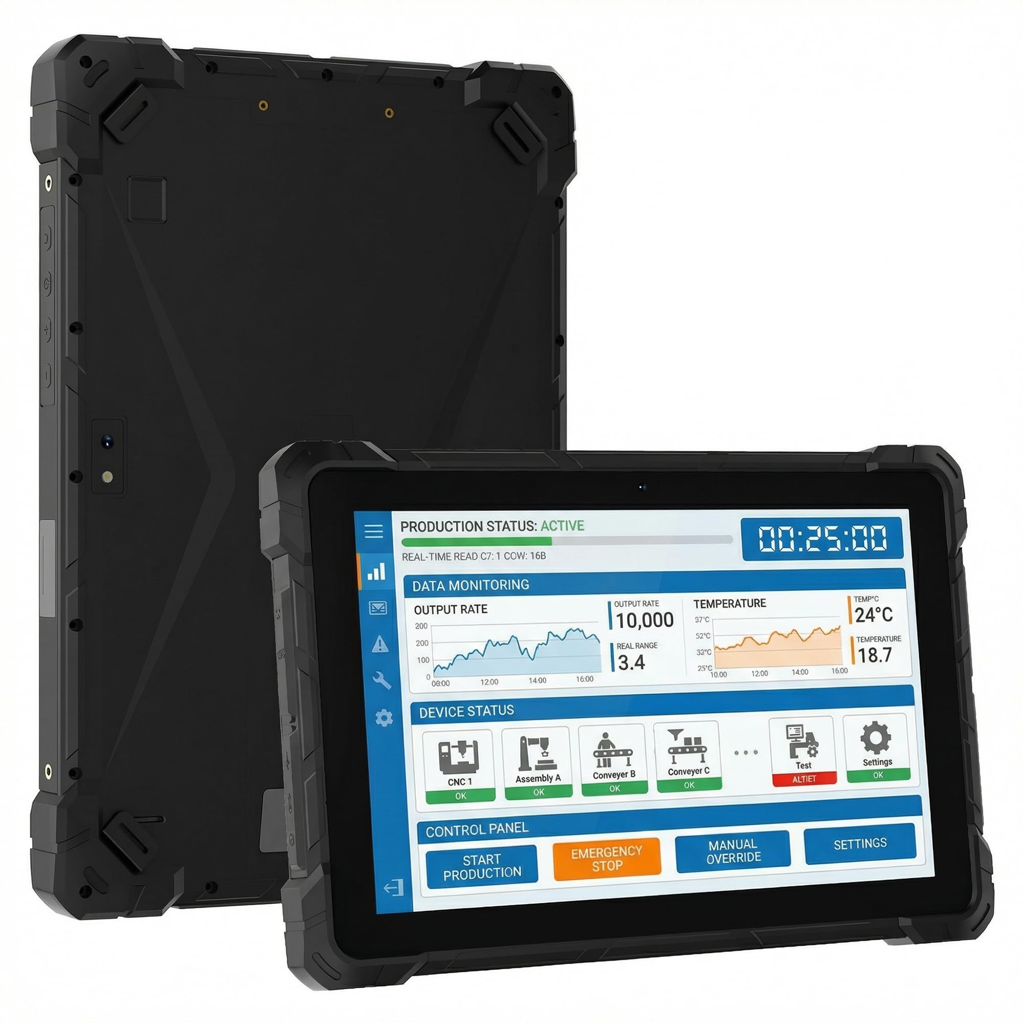 Tablette Extérieure Tablette PC Tactile Résistante Win 11 Pro, Antichoc Étanche Résistante aux Chutes, N100 CPU, 8Go RAM, 128Go ROM, 10,1" Écran Lumineux, 8000mAh, 2*USB 3,2, Type-C, RS232