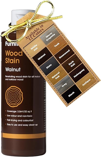Furniture Clinic Wood Stain (Walnut)  Fast Drying, Highly Concentrated, and Easy-to-Apply Wood Stain for All Indoor & Outdoor Wood  Water Based & Non-Toxic  250ml
