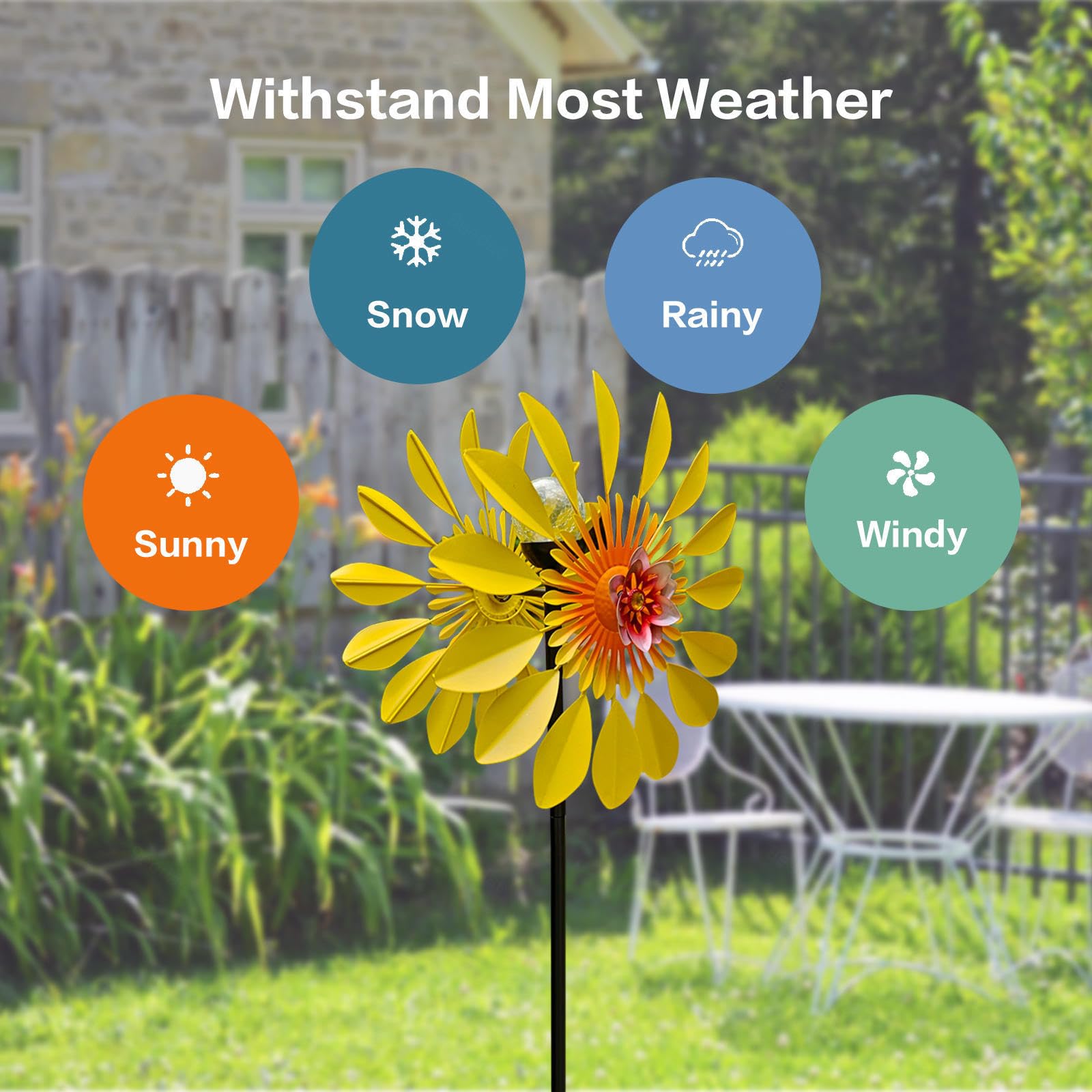 Girandola Yard Art, Acchiappavento Da Cantiere 190x42cm,Sfera Di Vetro Ad Energia Solare Con Cinetica Girandole A Vento Solare,Yellow