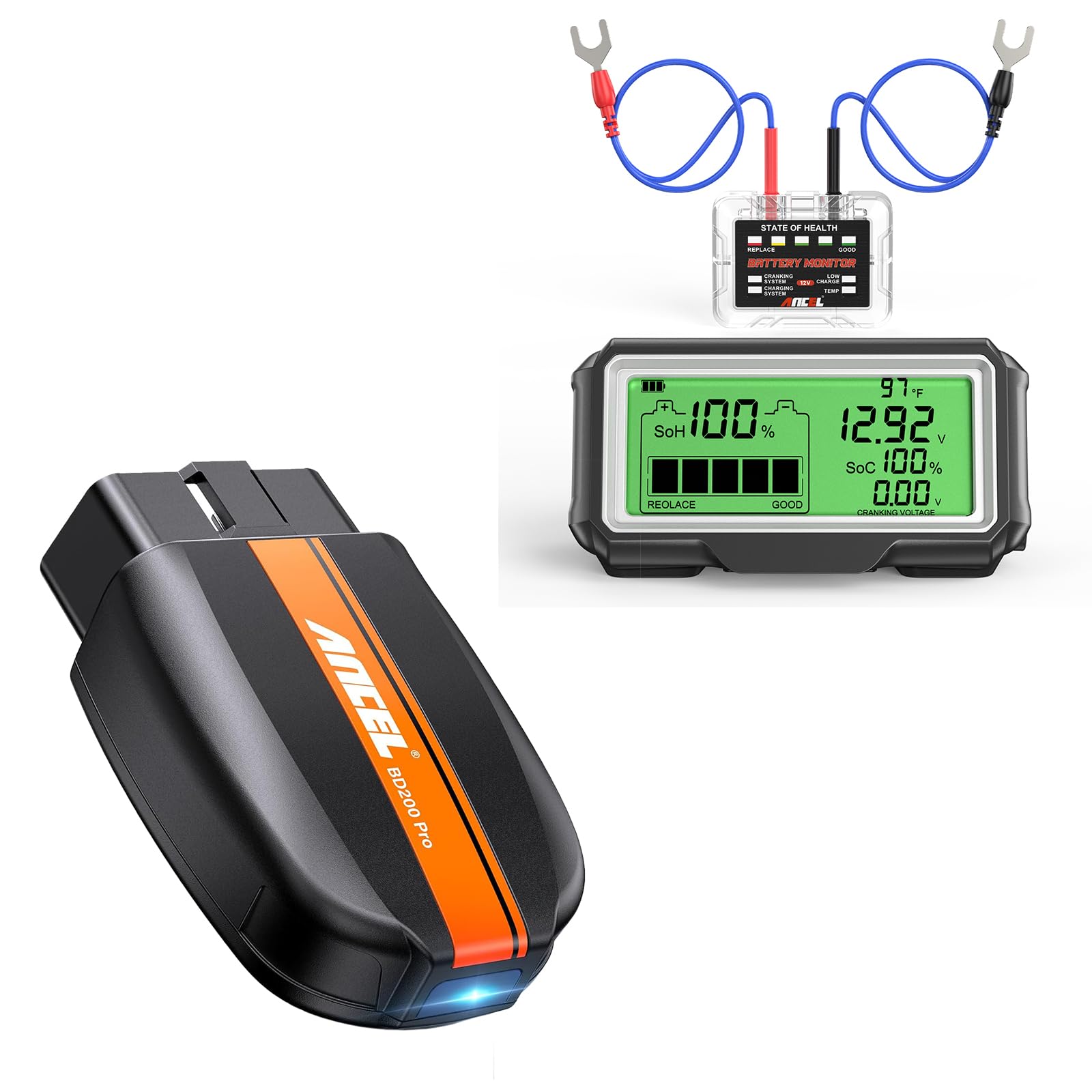 ANCEL BD200 Pro OBD2 Scanner Bluetooth with ANCEL BM200 PRO 12V Lead Acid Battery Monitor & Tester