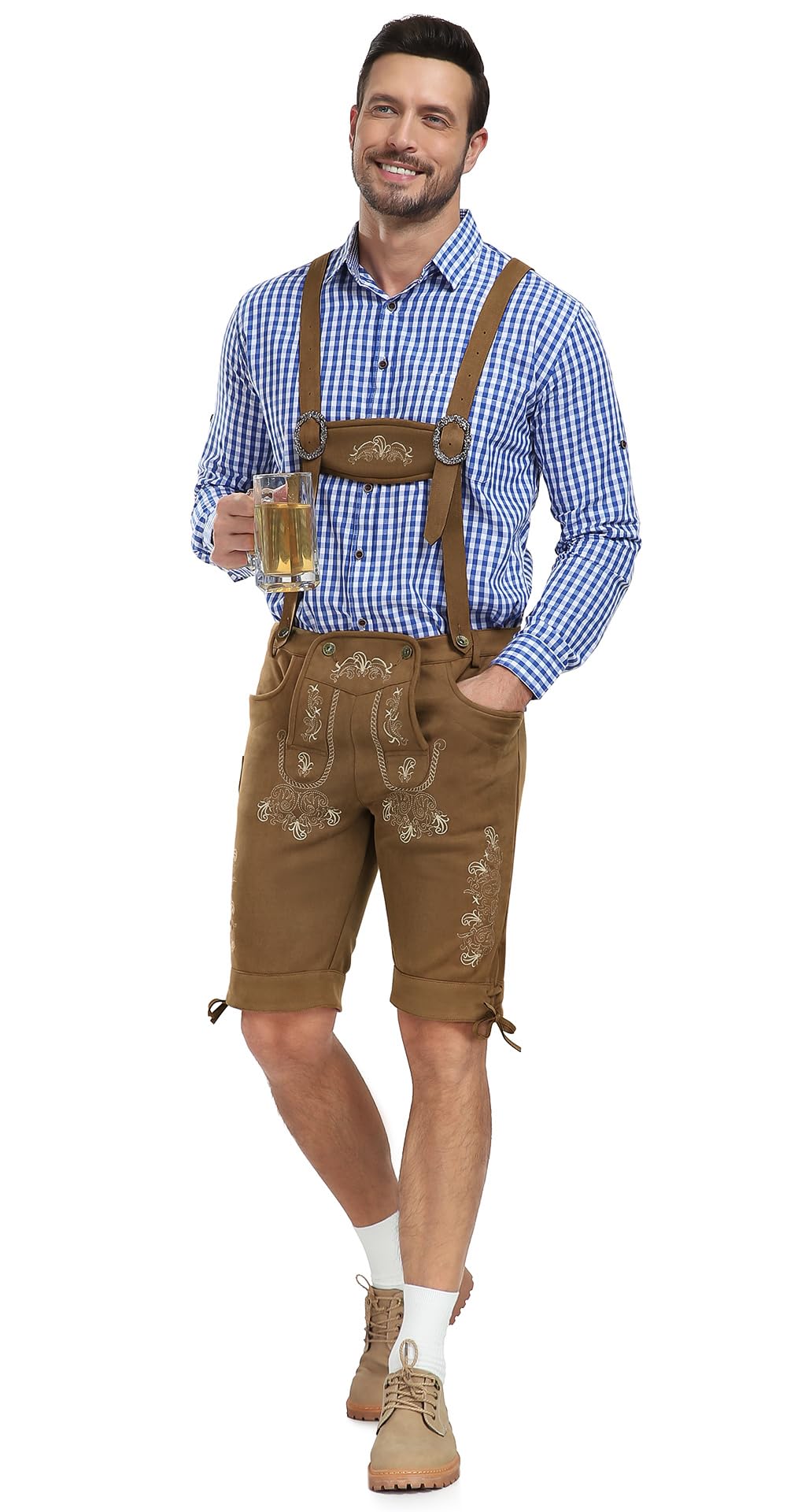 KOSMEEU Oktoberfest Uomo Lederhosen Costume Pantaloni Oktoberfest Bavarese Lederhosen Vestito Tirolese Marrone/Marrone Scuro