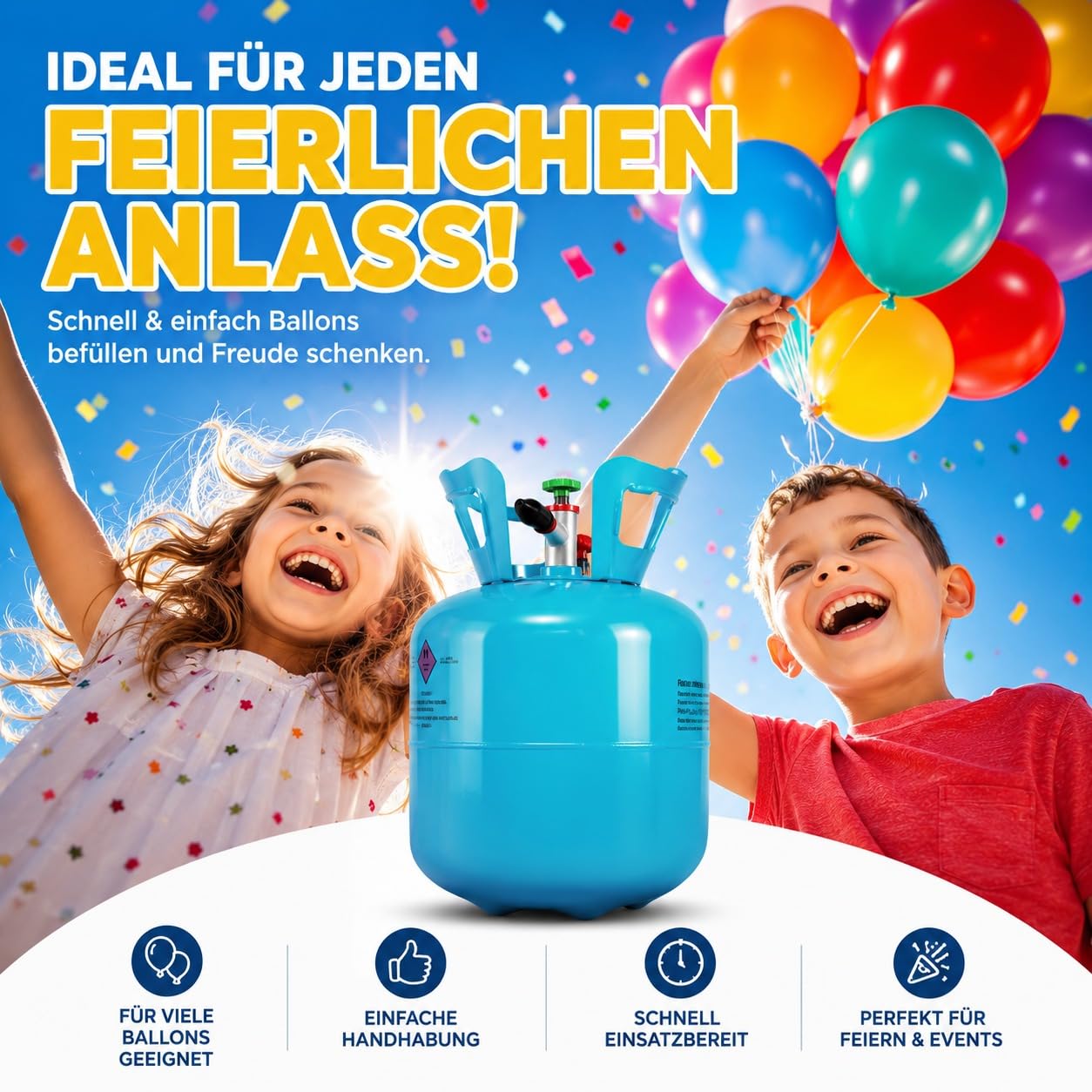 Helium Ballongas für 50 Luftballons – Gasflasche XXL inkl. STAHLMANN Informationsblatt
