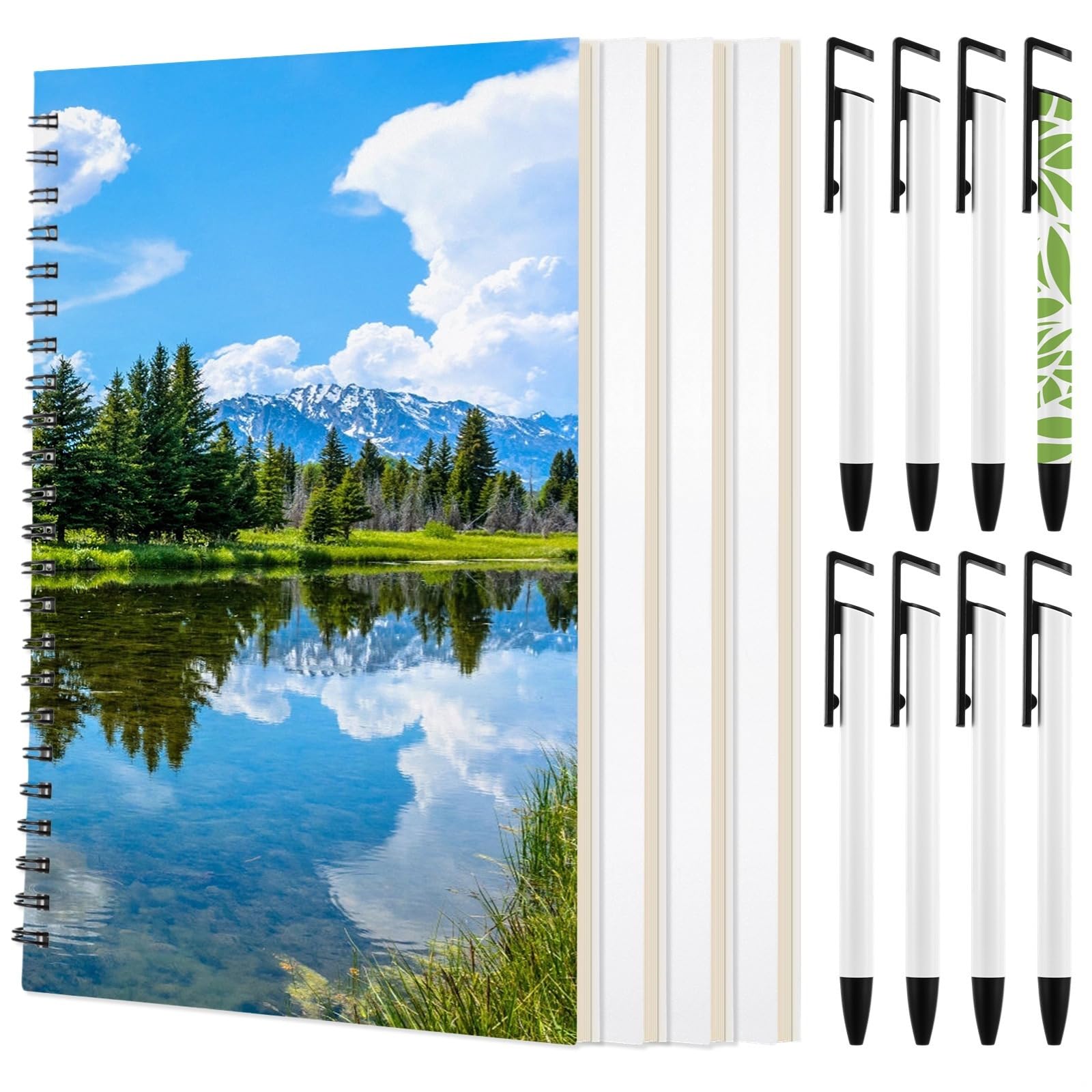 Set di diario per sublimazione fai da te, 4 quaderni A5 e 8 penne a sublimazione in metallo, 120 pagine per disegni personalizzati a trasferimento termico