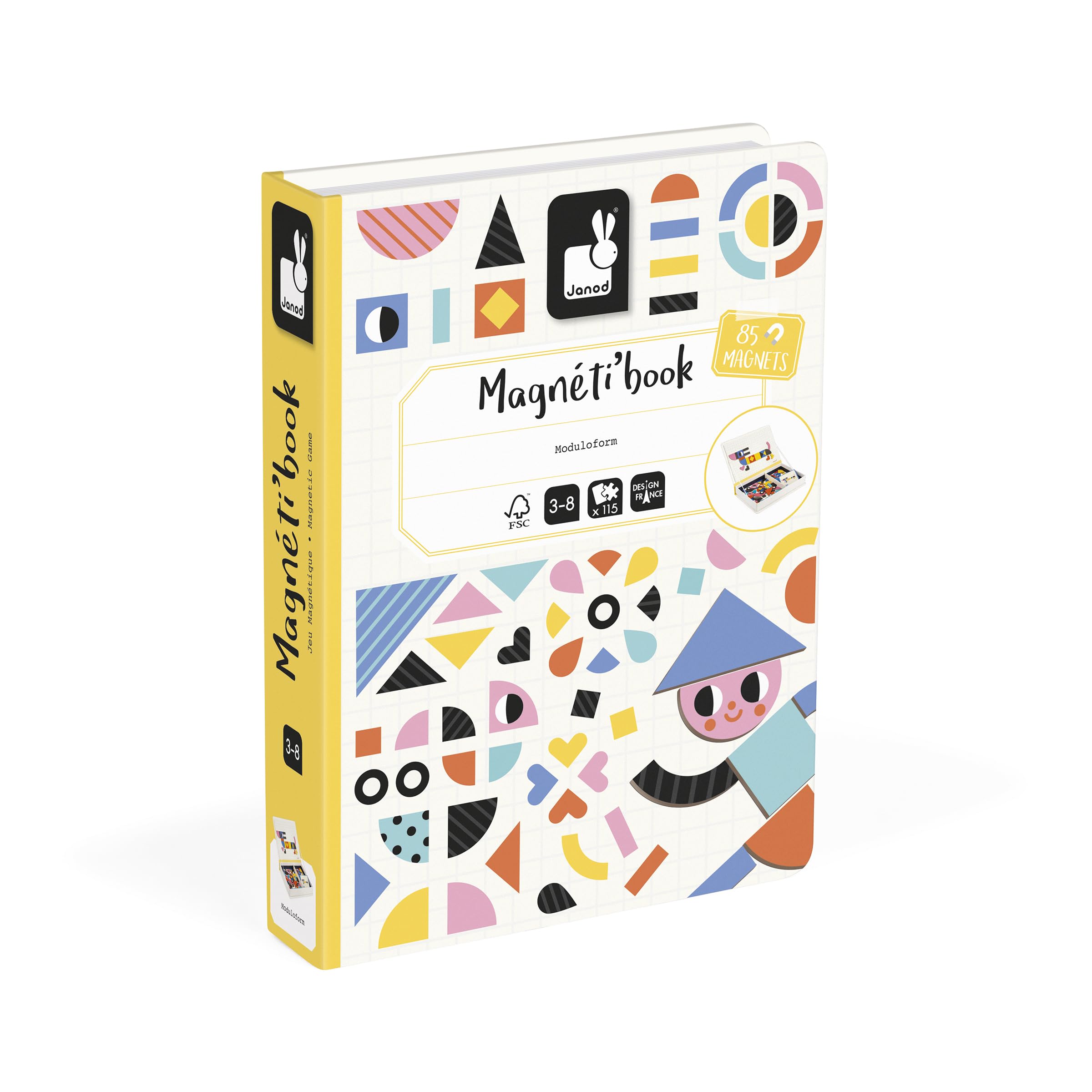 Janod - Magnéti'Book Moduloform - Gioco educativo Magnetico 85 magneti + 30 Modelli - Giocattolo per Bambini in Cartone FSC - Sviluppa destrezza e immaginazione - dai 3 Anni