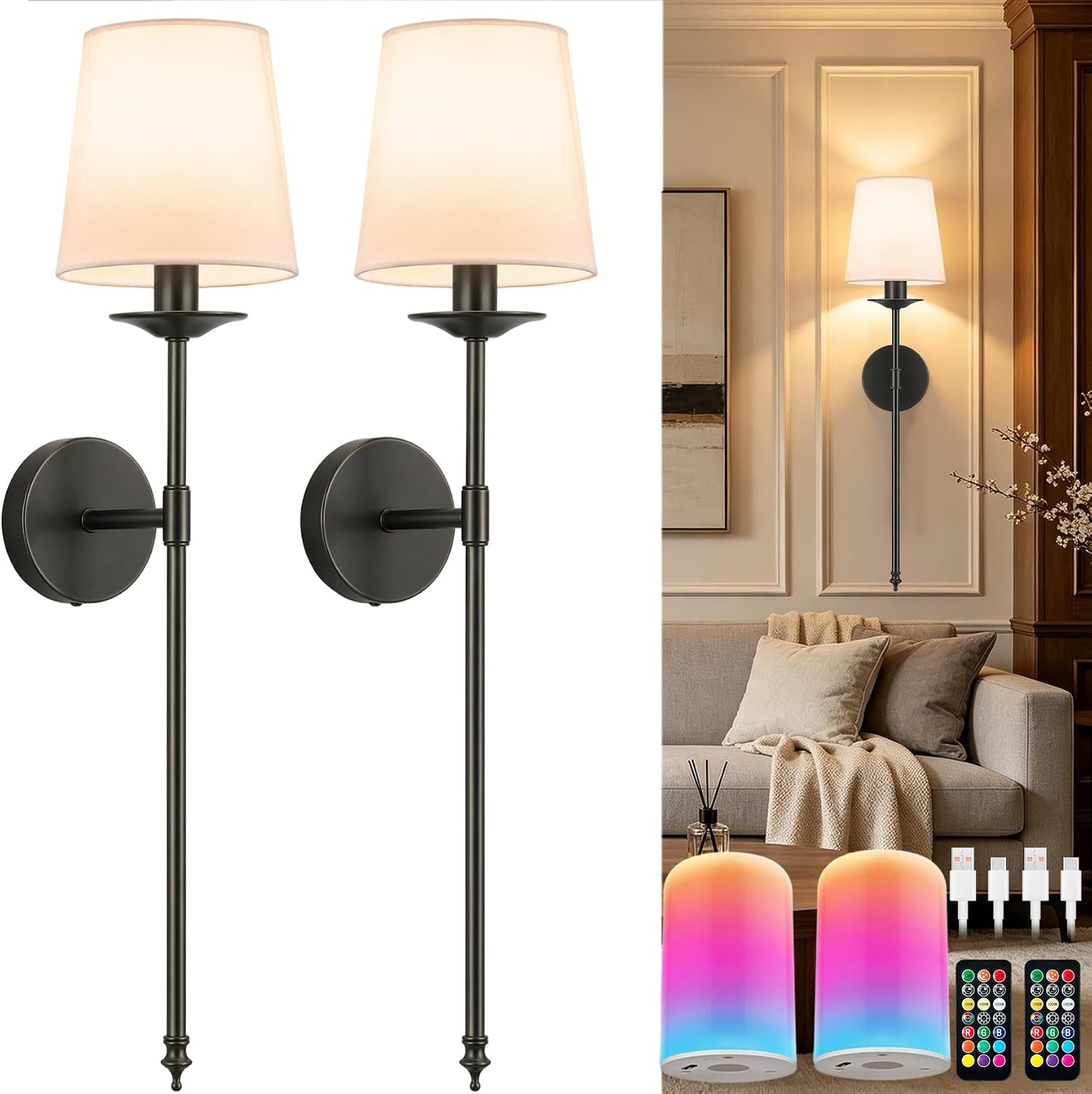 Battery Wall Sconces Set of Two,