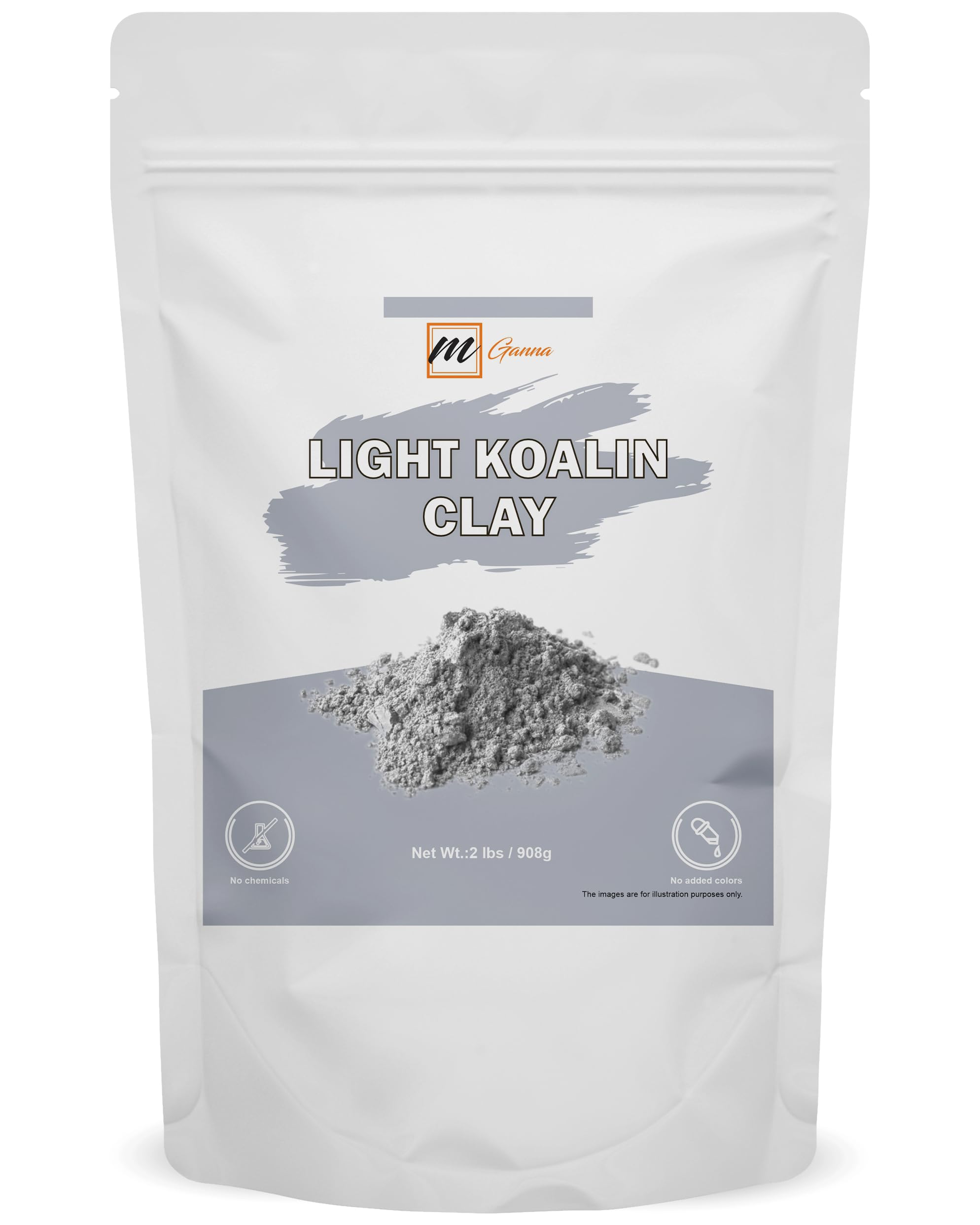 mGanna 100% Natural Light Kaolin Clay Powder (2 Pound) for Facial Masks, Creams, Face Masks, and Soap Making 2 LBS / 908 GMS