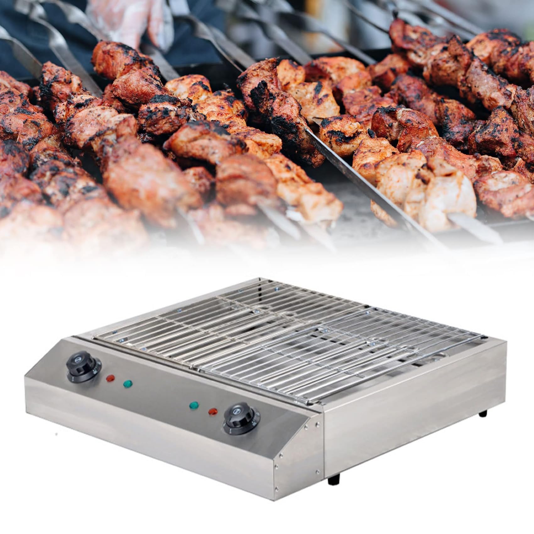 Elektryczna płyta grillowa, bezdymny grill wewnętrzny i tacka ociekowa | Taca wypełniona wodą redukuje dym, regulowana temperatura do grillowania kebabu, przenośny blat