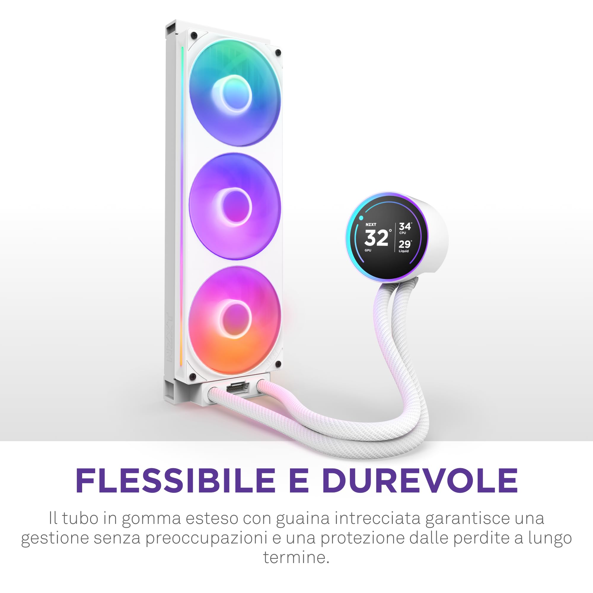 NZXT Kraken Elite 360 RGB - Dissipatore CPU AIO 360mm, LCD - Bianco | AIO 360mm con LCD da 2.36 pollici e ventola F360 RGB Core. Raffreddamento flagship con RGB sincronizzato via CAM.