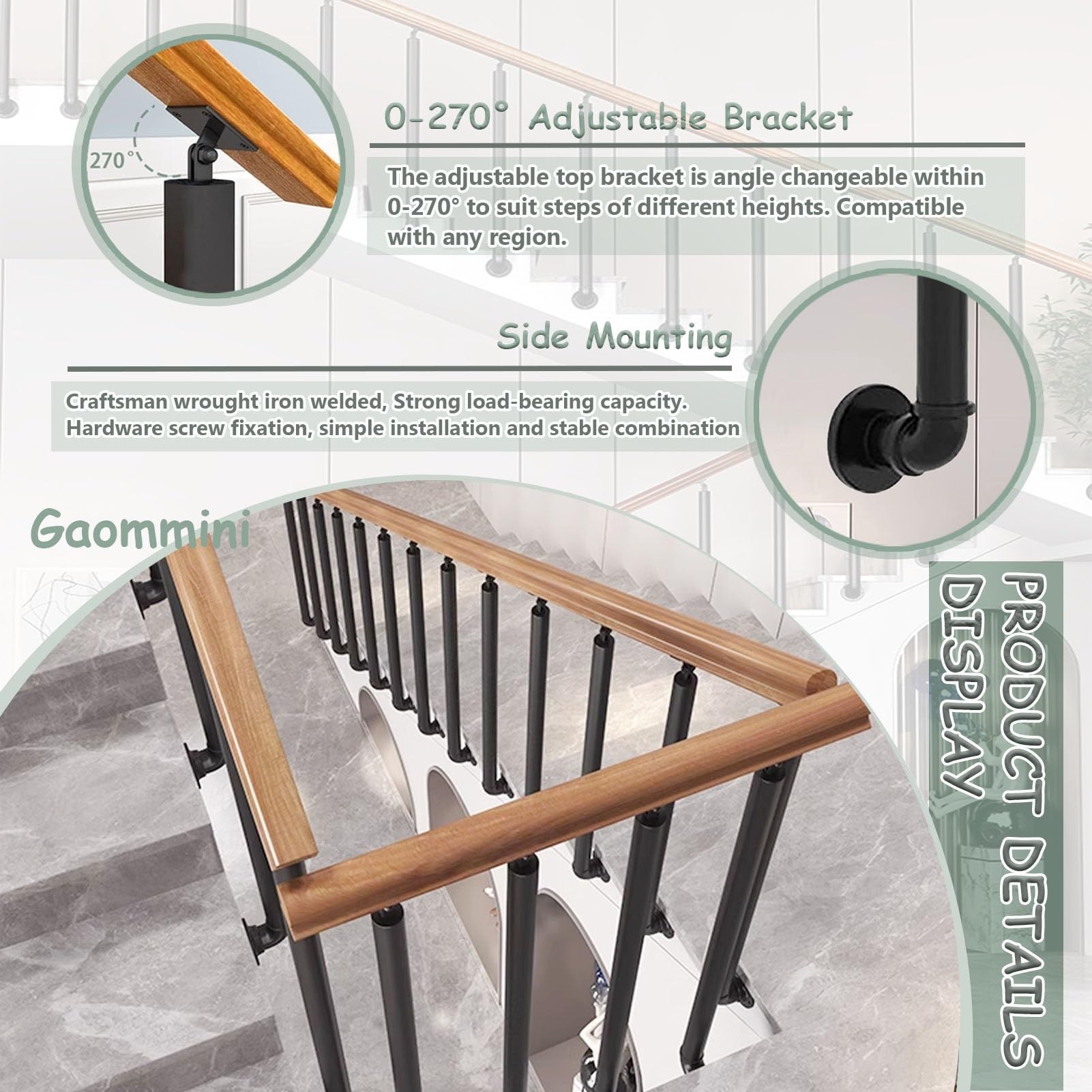 Metalowe żelazne balustrady schodowe, poręcz na werandę zewnętrzną, kolumny ogrodzeniowe ze śrubami, konstrukcja montowana z boku