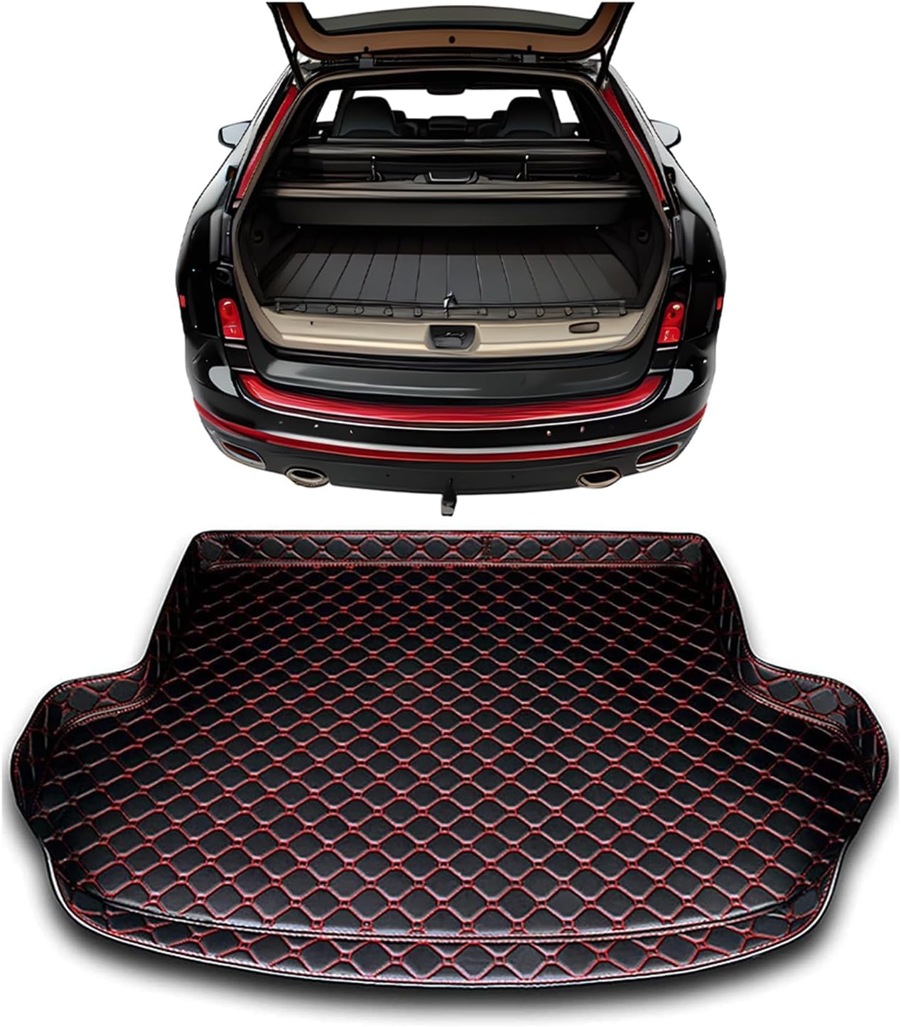 Guoleioo Black~Red Car Leather Boot Mats For Volvo Ex30 All-Weather Boot Liner, Waterproof, Non-Slip, Cargo Carpet Protective Mat,