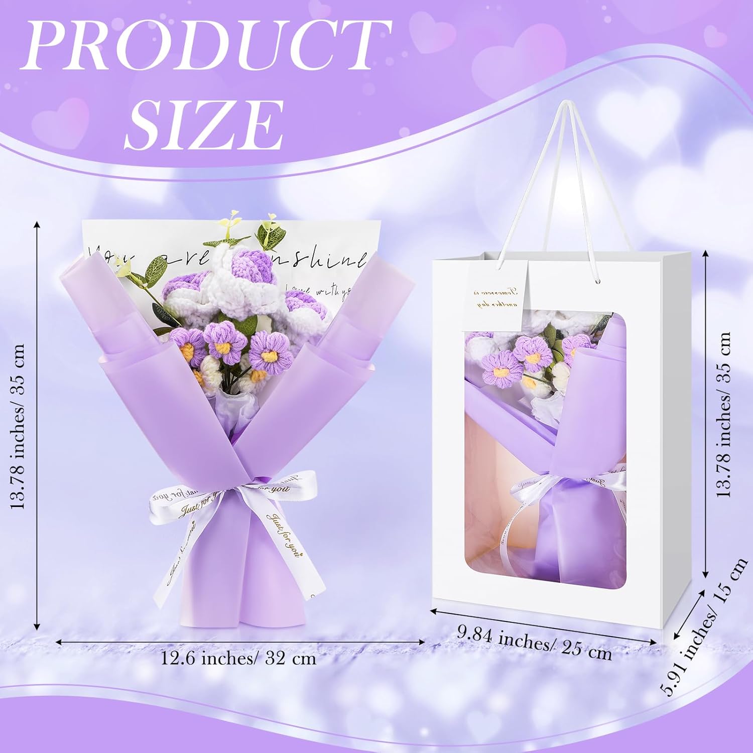 Hotop Crochet Flower Bouquet Graduation 2026 Knitted Handmade Artificial Rose Cotton Yarn Flowers for Women Lover Mother's Day Anniversary Thank You Teacher Appreciation Gift(Purple,Rose)