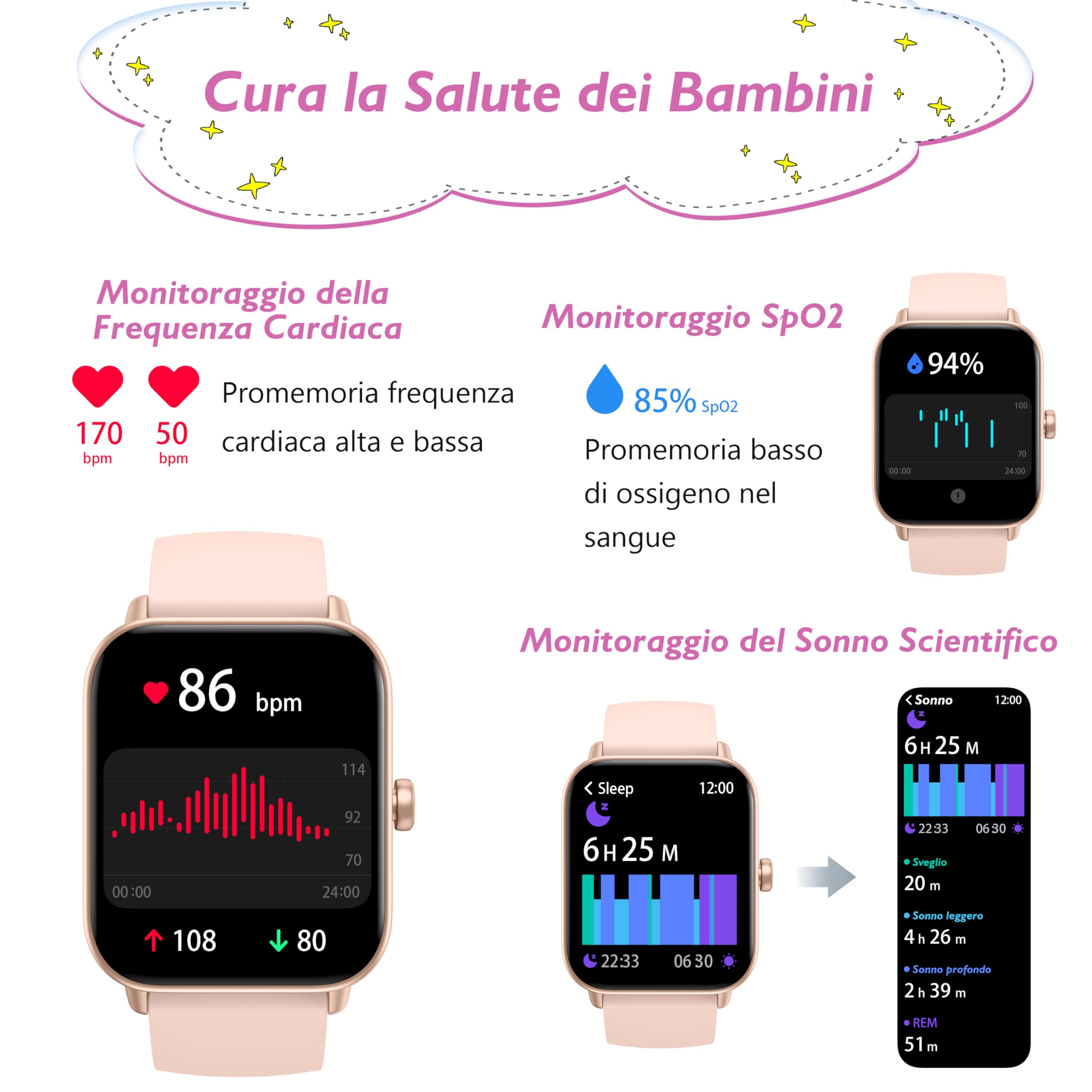 KALINCO Smartwatch per Bambini, Orologio Chiamate, Assistente Vocale, 100+ Sports, Gestione della Salute (Sonno, Frequenza Cardiaca, SpO2, Pressione), Lettore Musicale, Sveglia