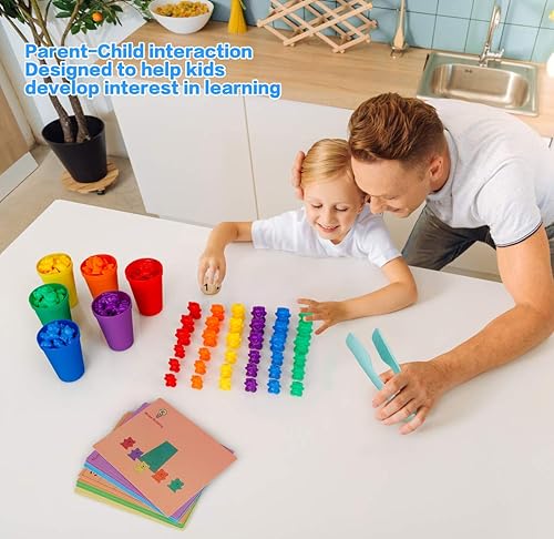 Miniatura 7 de NEOROD Osos de conteo arcoíris con tazas de clasificación a juego, reconocimiento de color de números, STEM educativo para niños pequeños,