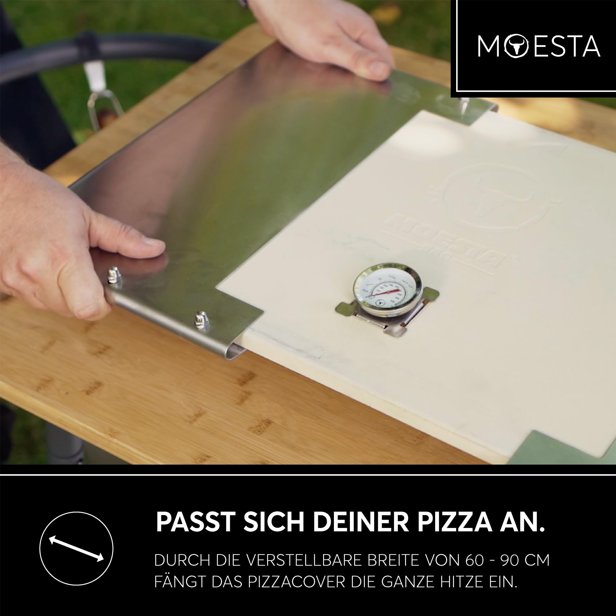 MOESTA-BBQ 19714 PizzaCover Flex Set - Gasgrill Edelstahl Pizzaaufsatz - Set mit Pizzahaube, Pizzaschieber und Pizzastein