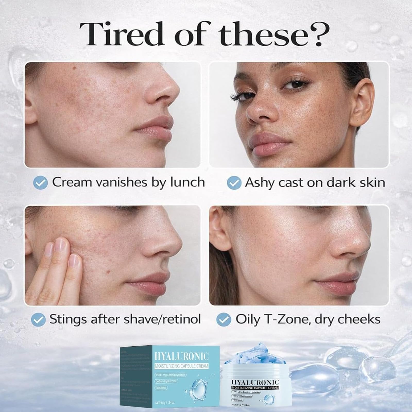 Hyaluronic Acid Capsule Cream,Feuchtigkeitsspendende Gesichtscreme,Beruhigender Haut Regenerationsbalsam,Feuchtigkeitsspendende After-Sun-Lotion,Schnell einziehender,pflegender Gesichtsbalsam (3pcs)